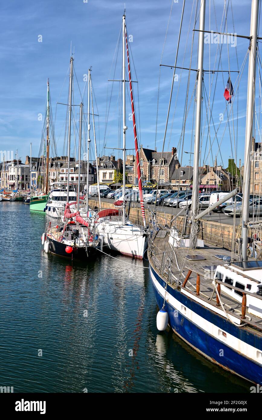 Boats moored along the quays of Paimpol, a commune in the Côtes-d'Armor department in Brittany in northwestern France Stock Photo