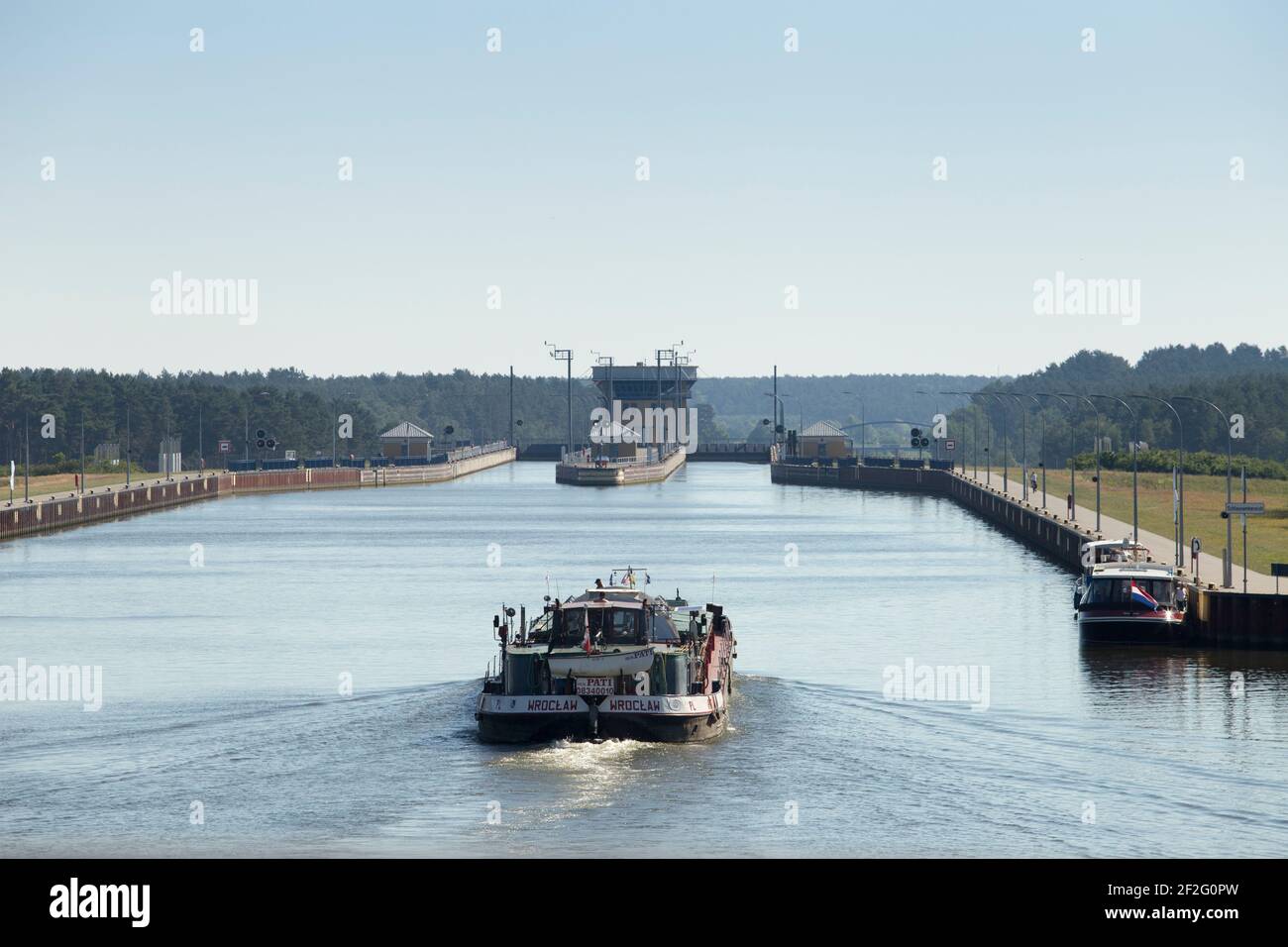 German waterway cross (Elbe-Havel Canal) near Magdeburg Stock Photo