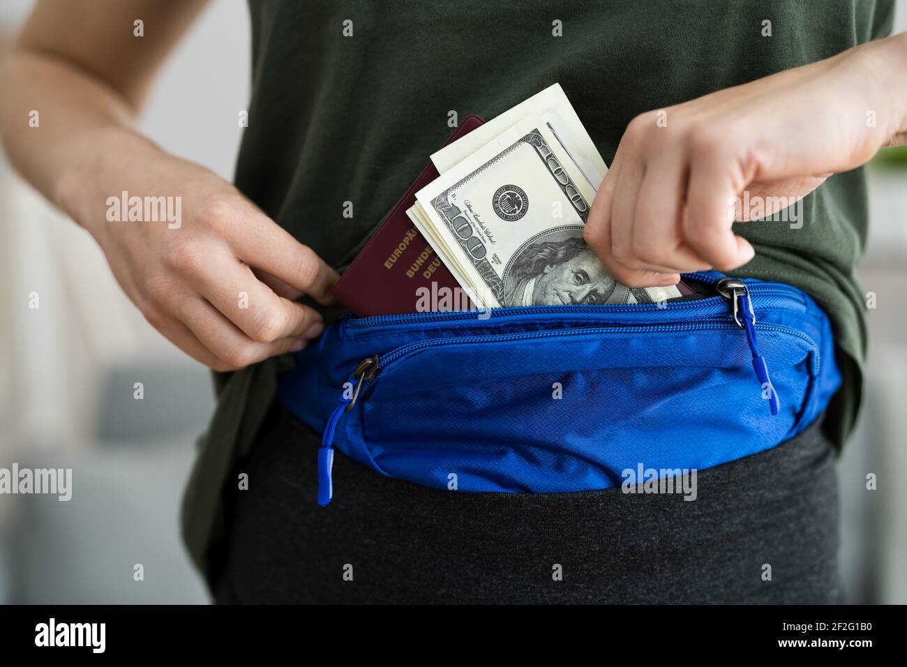 Under Clothes Money Wallet Belt To Protect Currency Stock Photo