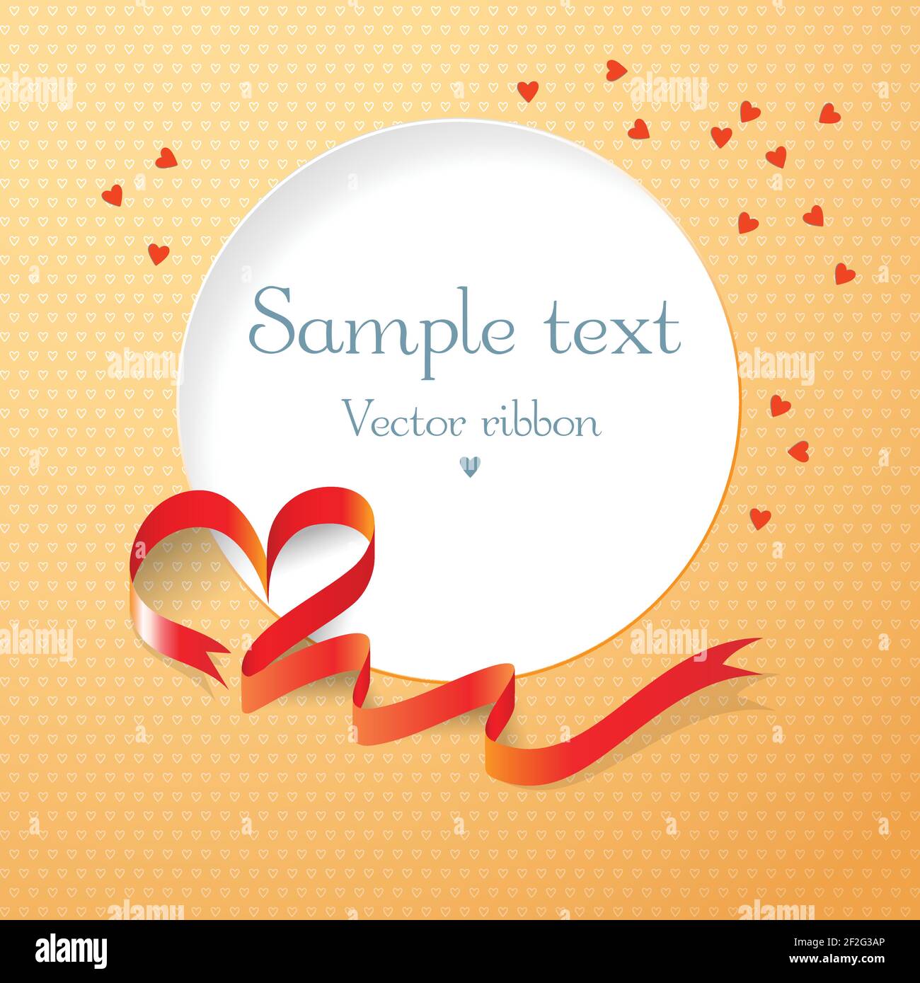 Love postcard with red ribbon and round text field on orange background ...
