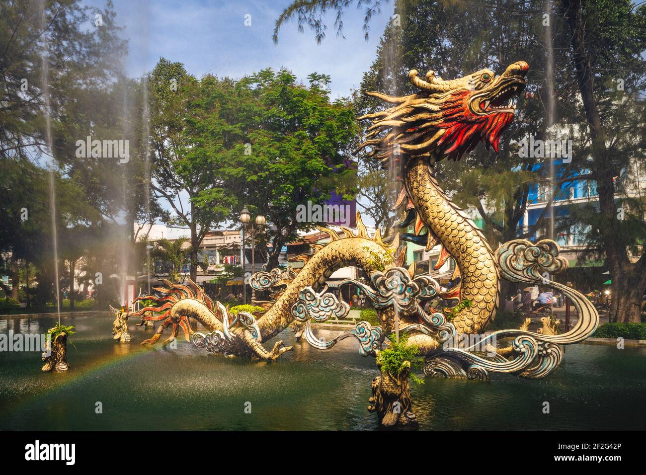 Dragon sculpture in Chinatown of Ho Chi Minh, Vietnam Stock Photo