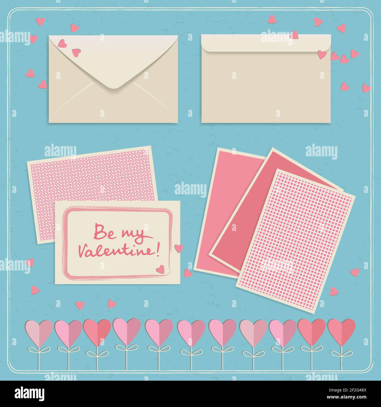 Cute valentine's day postcards and envelopes set in white and pink ...