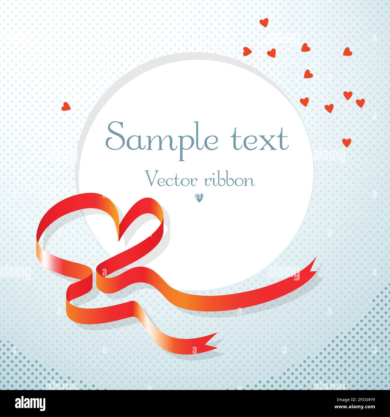 Romantic gift card with red heart ribbon and round text field on ...