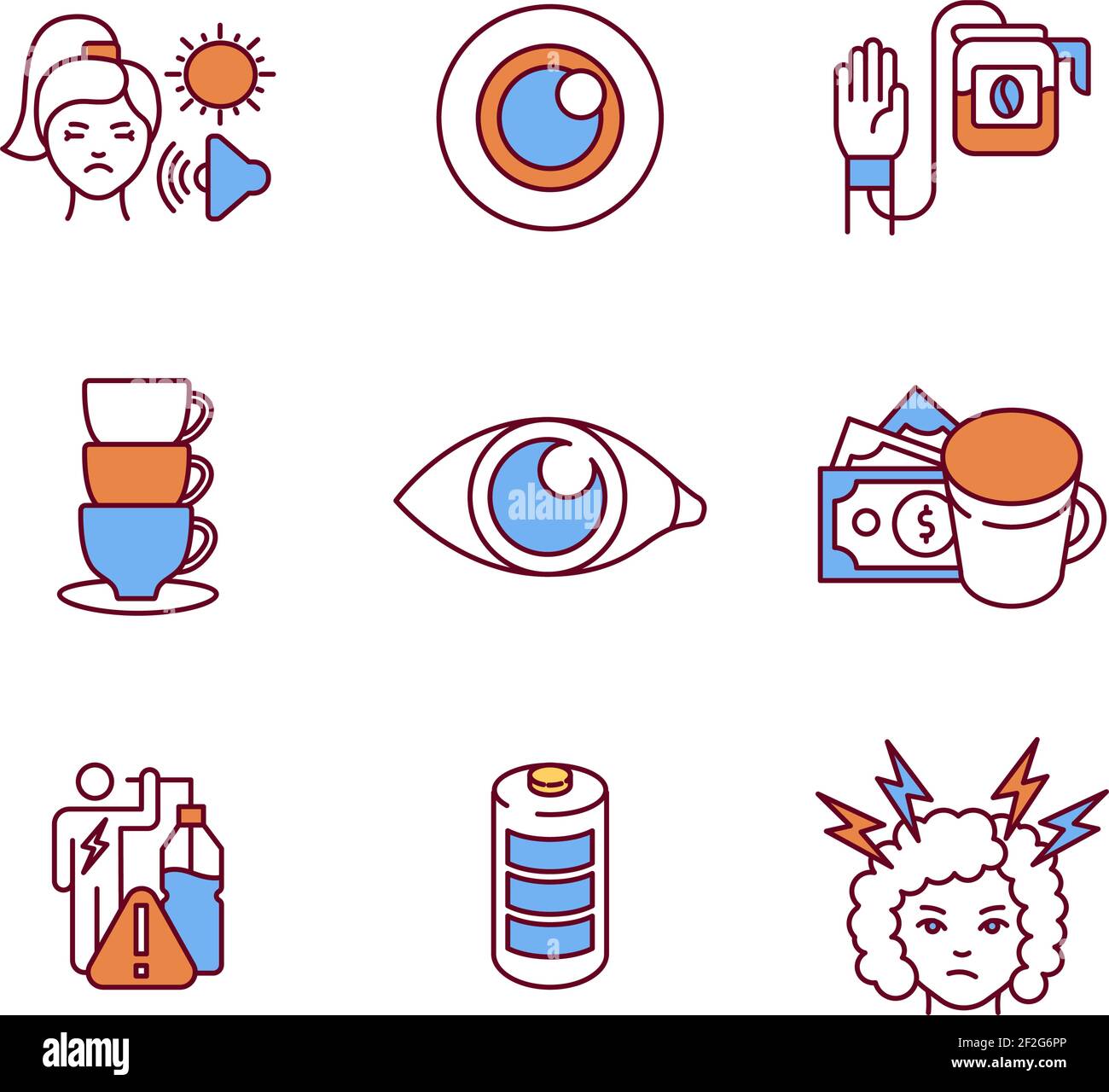 Energy drinks negative effects RGB color icons set Stock Vector Image