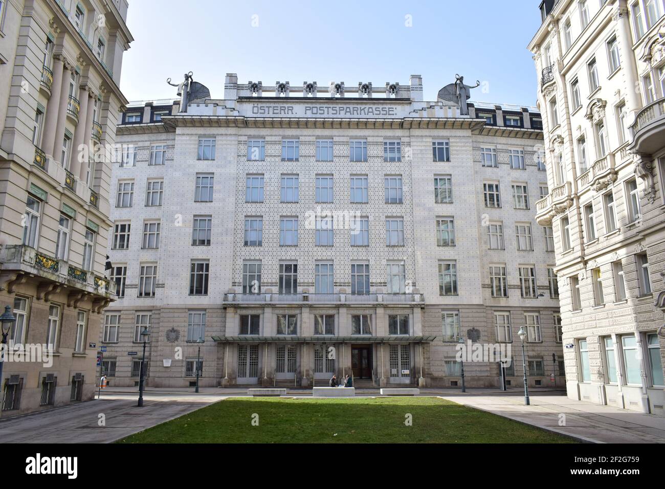 VIENNA, AUSTRIA - FEBRUARY 23, 2021: Historical building of the Austrian Postal Savings Bank. Designed by Otto Wagner (1841-1918), completed in 1906. Stock Photo