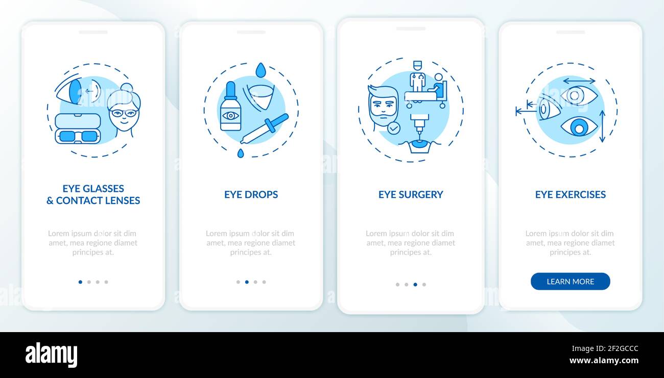 Eye diseases treatment methods onboarding mobile app page screen with ...