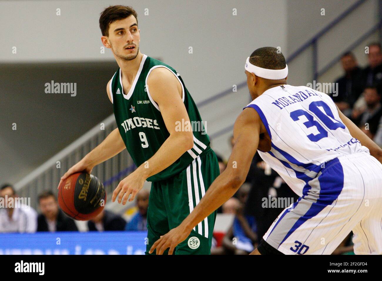 Leo WESTERMANN (9 CSP) and Michel MORANDAIS (30 CCRB) during the French Pro-A  basket-ball, CCRB (Champagne Chalons Reims Basket) v Limoges (CSP), at  Salle Rene Tys in Reims, France, on December 16,