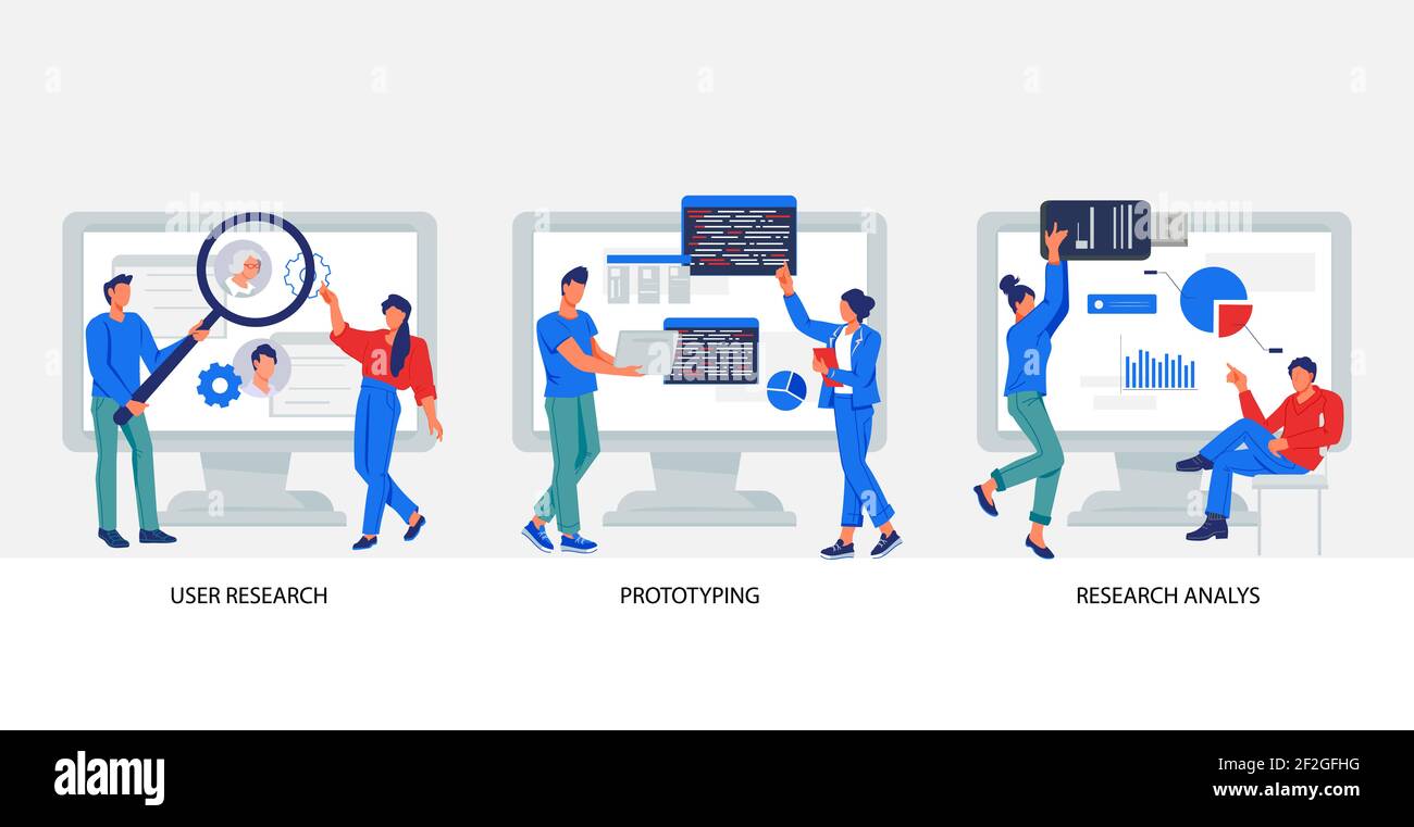 Software testing and user experience research banners set with