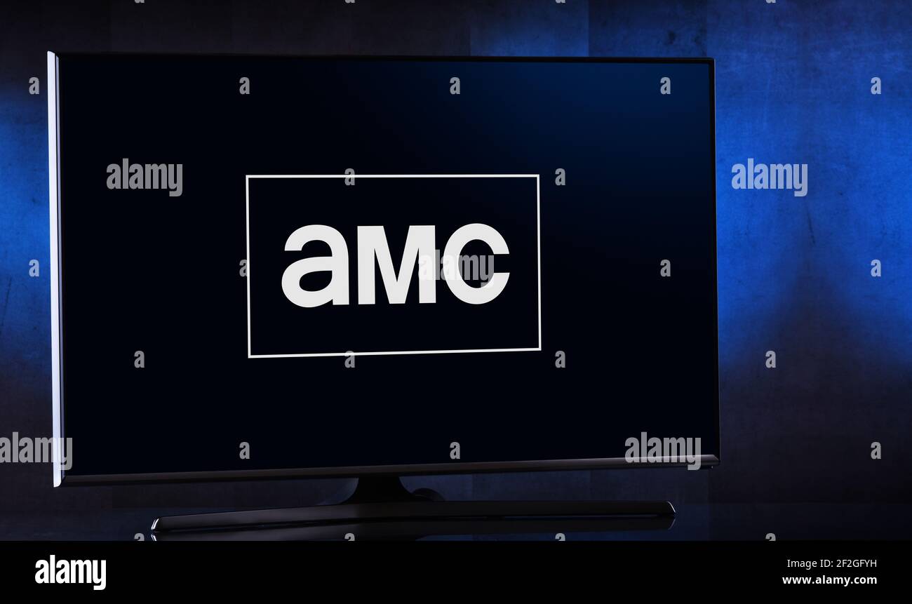 POZNAN, POL - FEB 6, 2021: Flat-screen TV set displaying logo of AMC, an  American multinational basic cable television channel that is the flagship  pr Stock Photo - Alamy