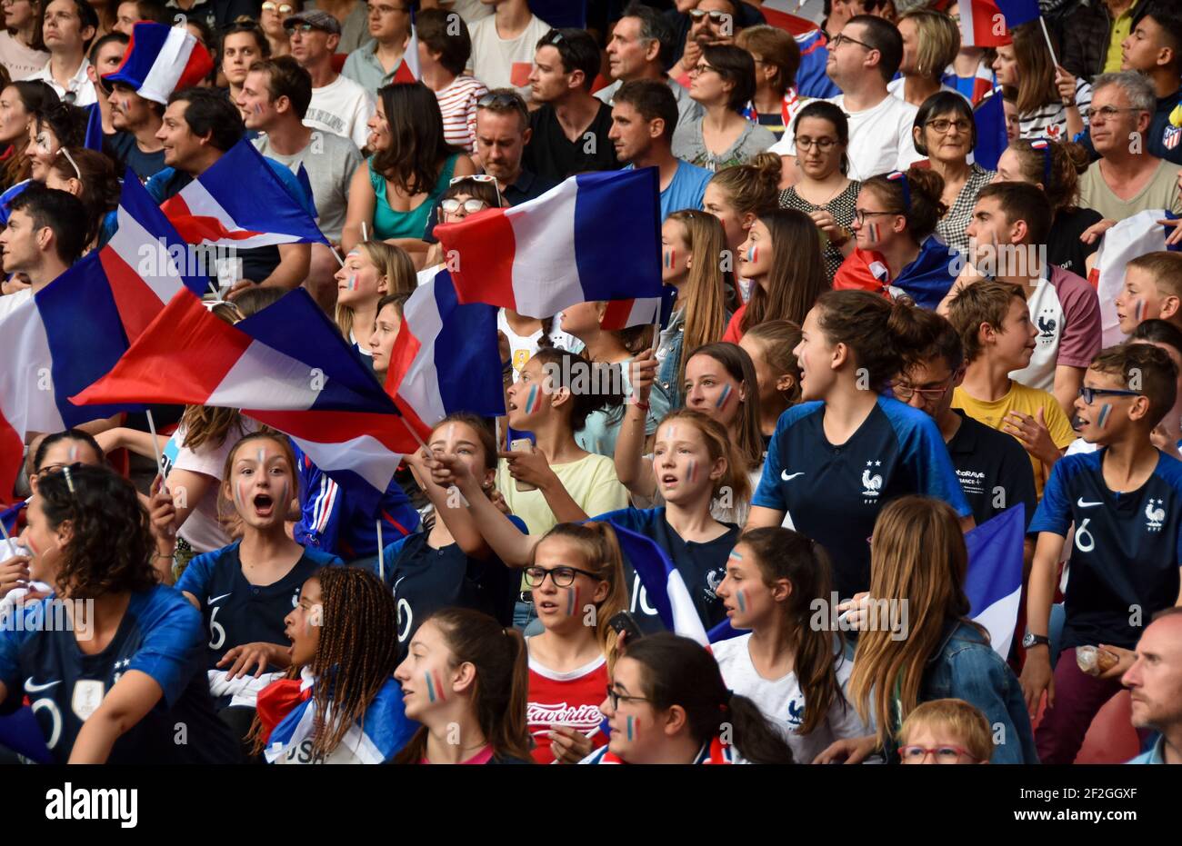 The fans of France cheer their team during the FIFA Women's World Cup France 2019, Group A football match between Nigeria and France on June 17, 2019 at Roazhon Park stadium in Rennes, France - Photo Antoine Massinon / A2M Sport Consulting / DPPI Stock Photo