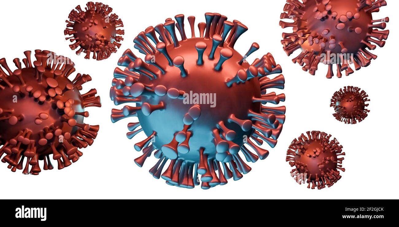 Covid-19 Coronavirus cell isolated on white background, 3D cells, model illustration, Corona Virus global pandemic, awareness concept, close up, red Stock Photo