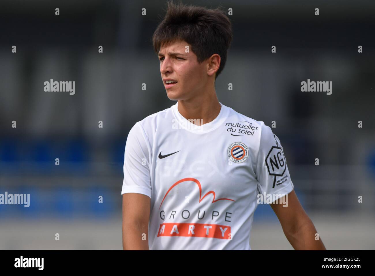 Elisa De Almeida of Montpellier Herault Sport Club reacts during the  Women's French Cup 2019 football match between Montpellier Herault Sport  Club and Chelsea FC on August 6, 2019 at Stade Michel