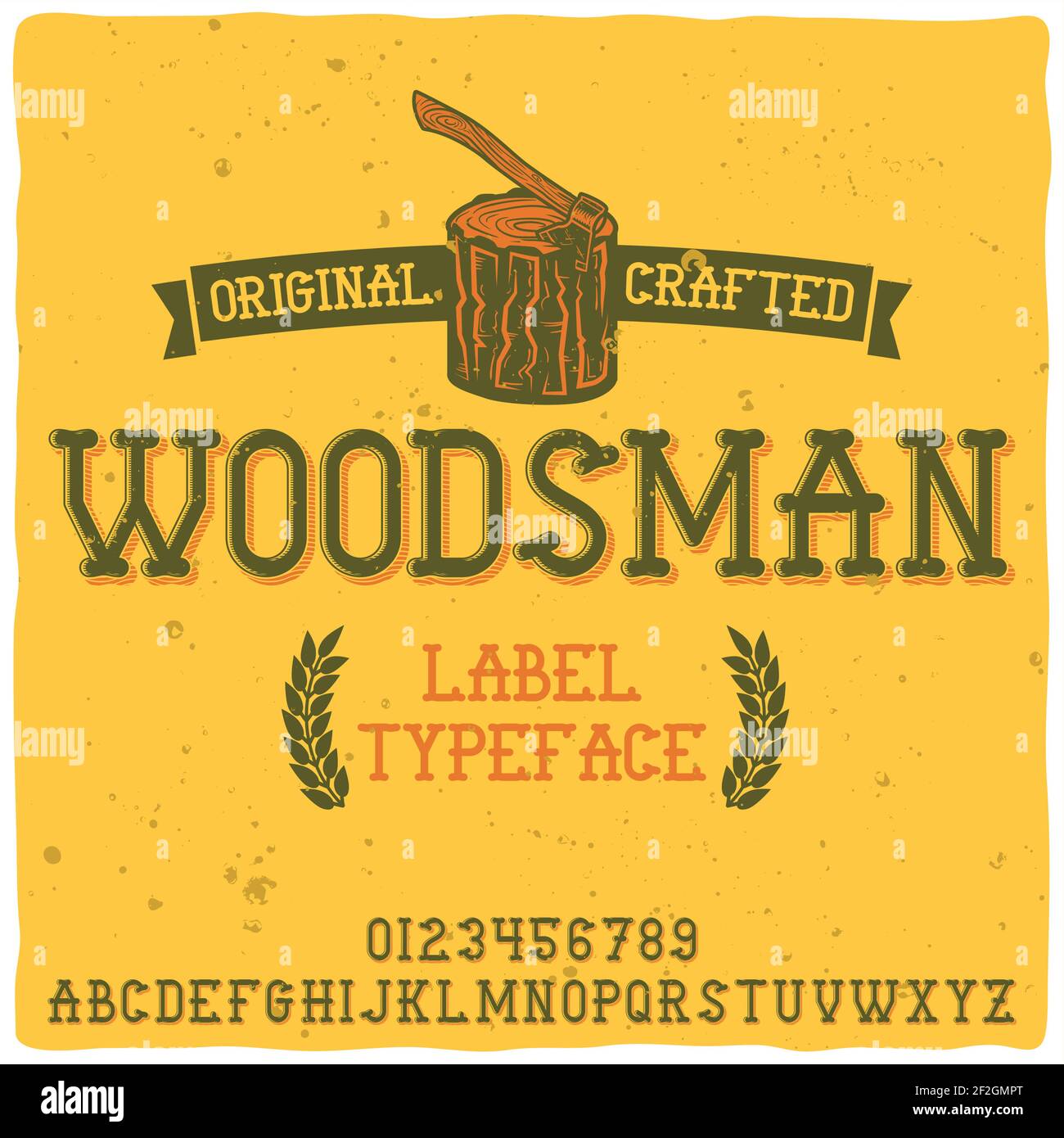 Original label typeface named "Woodsman". Good handcrafted font for any