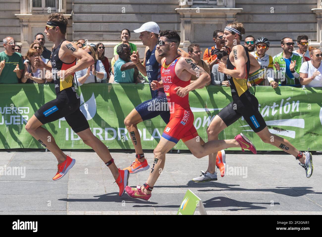Roberto Sanchez Mantecon, Justus Nieschlag, Lasse Luhrs, Kevin McDowell during the 2019 Madrid ITU Triathlon World Cup, qualifier for the olympic games on May 5, 2019 in Madrid, Spain - Photo Arturo Baldasano / DPPI Stock Photo