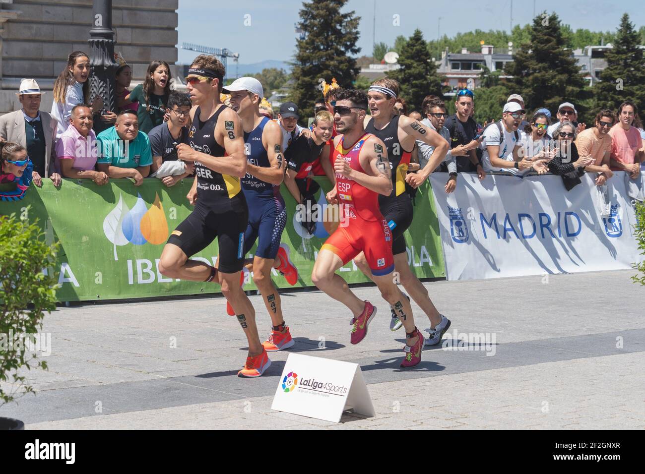 Roberto Sanchez Mantecon, Justus Nieschlag, Lasse Luhrs, Kevin McDowell during the 2019 Madrid ITU Triathlon World Cup, qualifier for the olympic games on May 5, 2019 in Madrid, Spain - Photo Arturo Baldasano / DPPI Stock Photo
