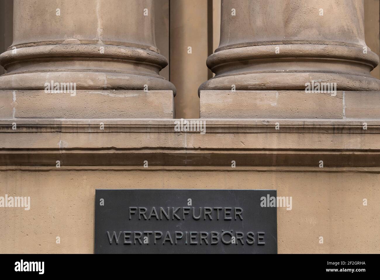 Hessen, Frankfurt/Main, Germany. 12 March 2021: The words 'Frankfurter Wertpapierbörse' (Frankfurt Stock Exchange) are written on the wall of the German Stock Exchange. The German Share Index (DAX) can close the trading week with a gain. Photo: Boris Roessler/dpa Credit: dpa picture alliance/Alamy Live News Stock Photo
