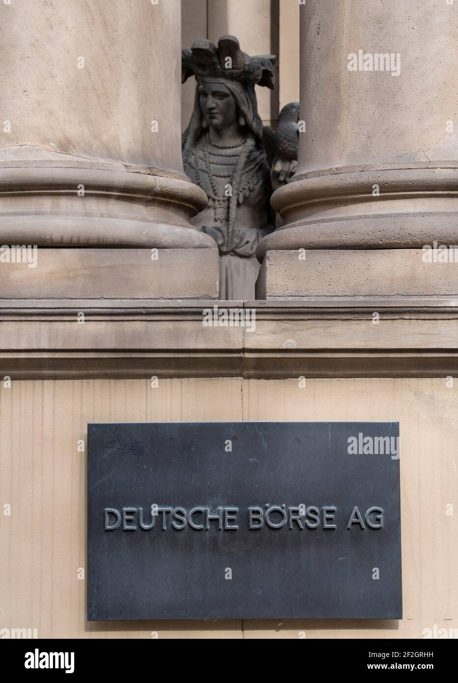 Hessen, Frankfurt/Main, Germany. 12 March 2021: The words 'Frankfurter Wertpapierbörse' (Frankfurt Stock Exchange) are written on the wall of the German Stock Exchange. The German Share Index (DAX) can close the trading week with a gain. Photo: Boris Roessler/dpa Credit: dpa picture alliance/Alamy Live News Stock Photo