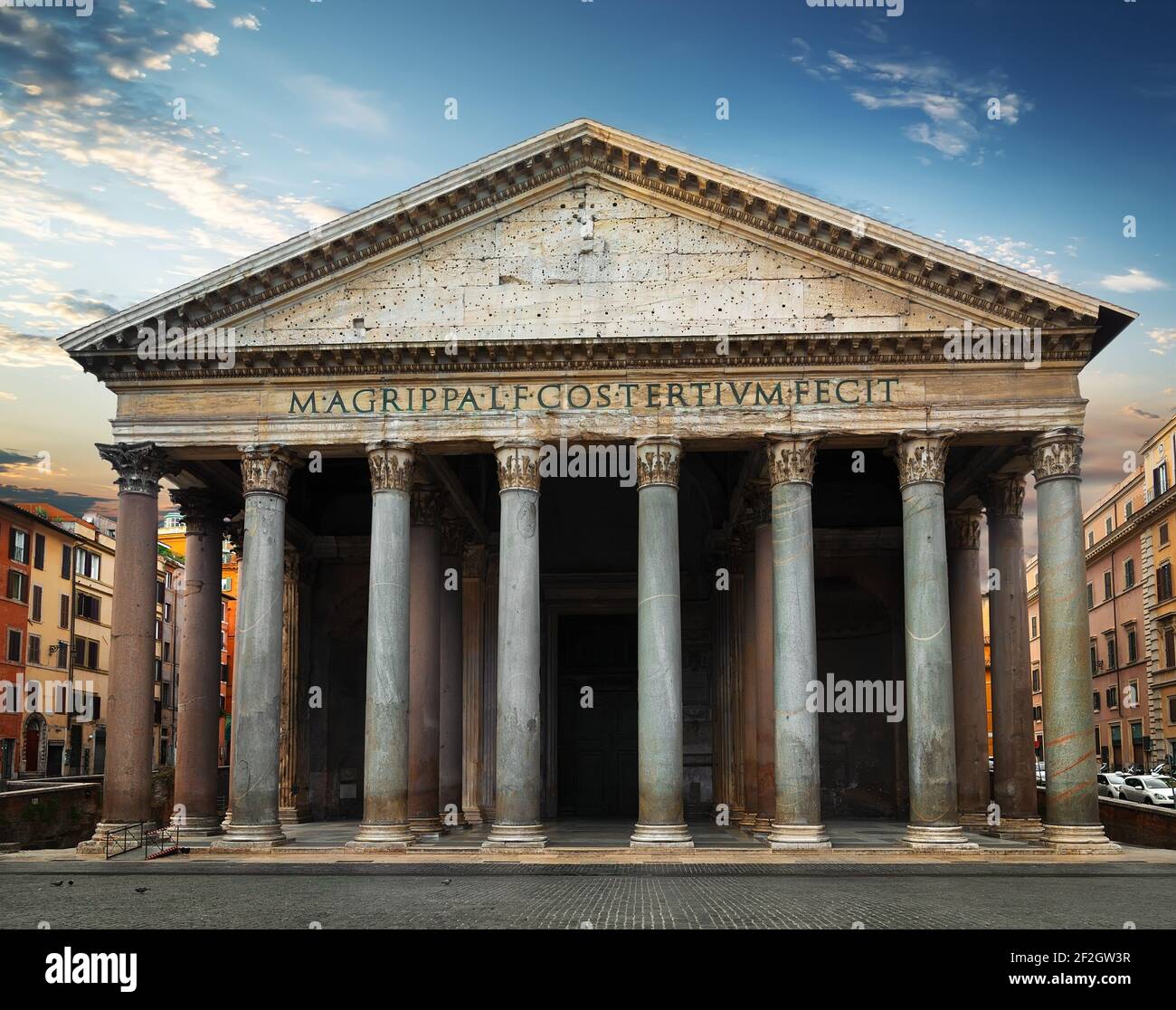 Ancient Pantheon in Rome at cloudy sunrise, Italy Stock Photo