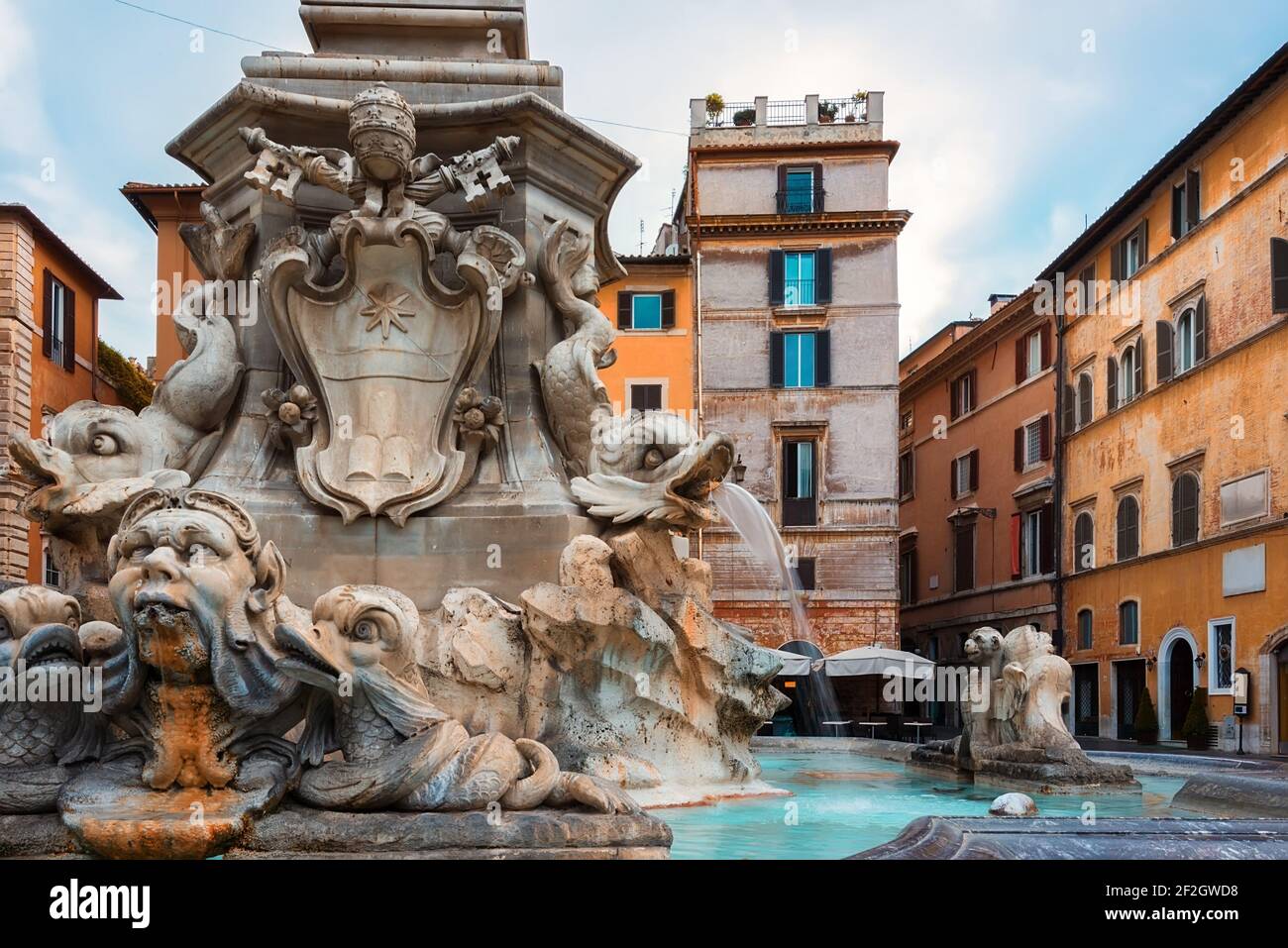 Fountain of the Four Rivers with an Egyptian obelisk. Italy. Rome. Navon Square. Stock Photo