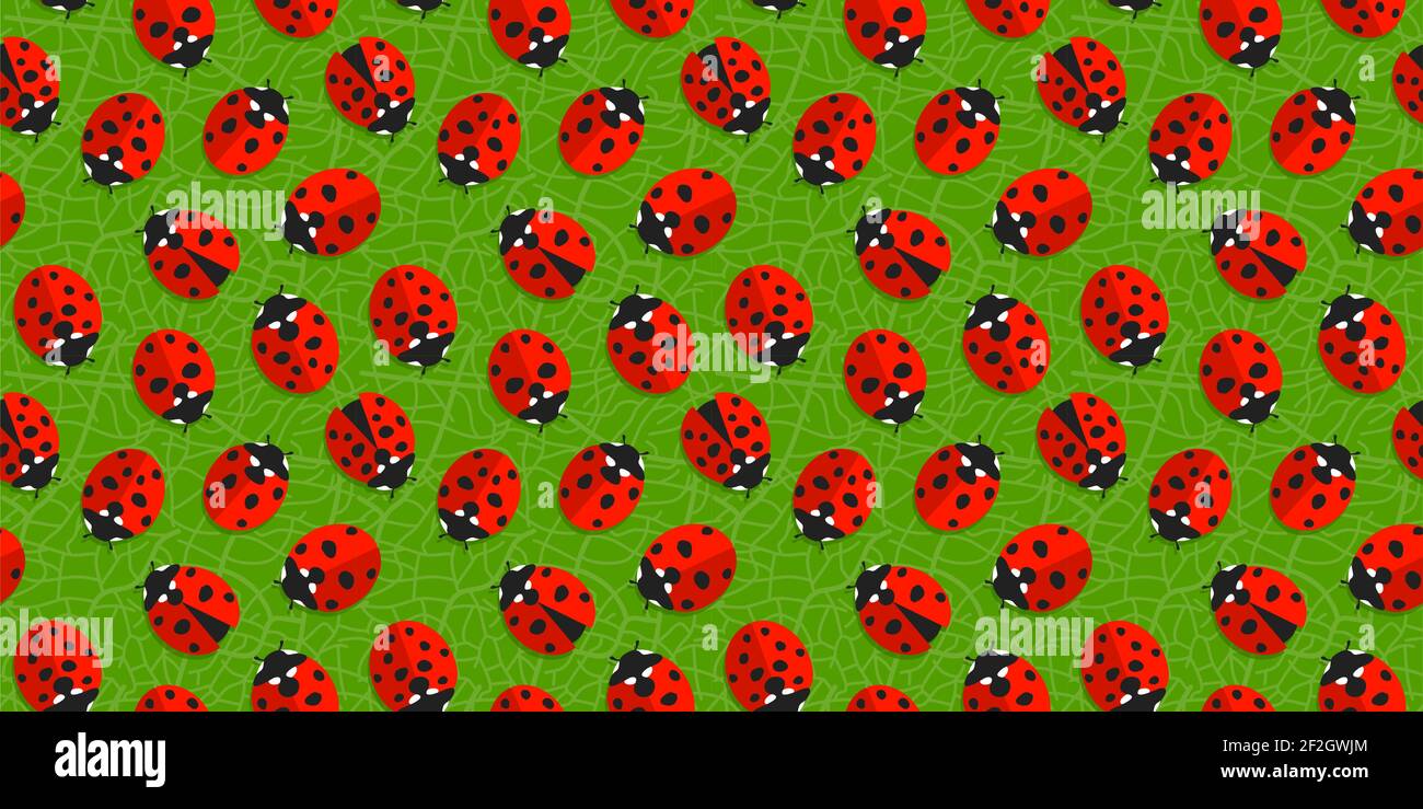 Spring Or Summer Seamless Pattern Background With Red Ladybugs On Green Leaf Vector Illustration Art Stock Vector