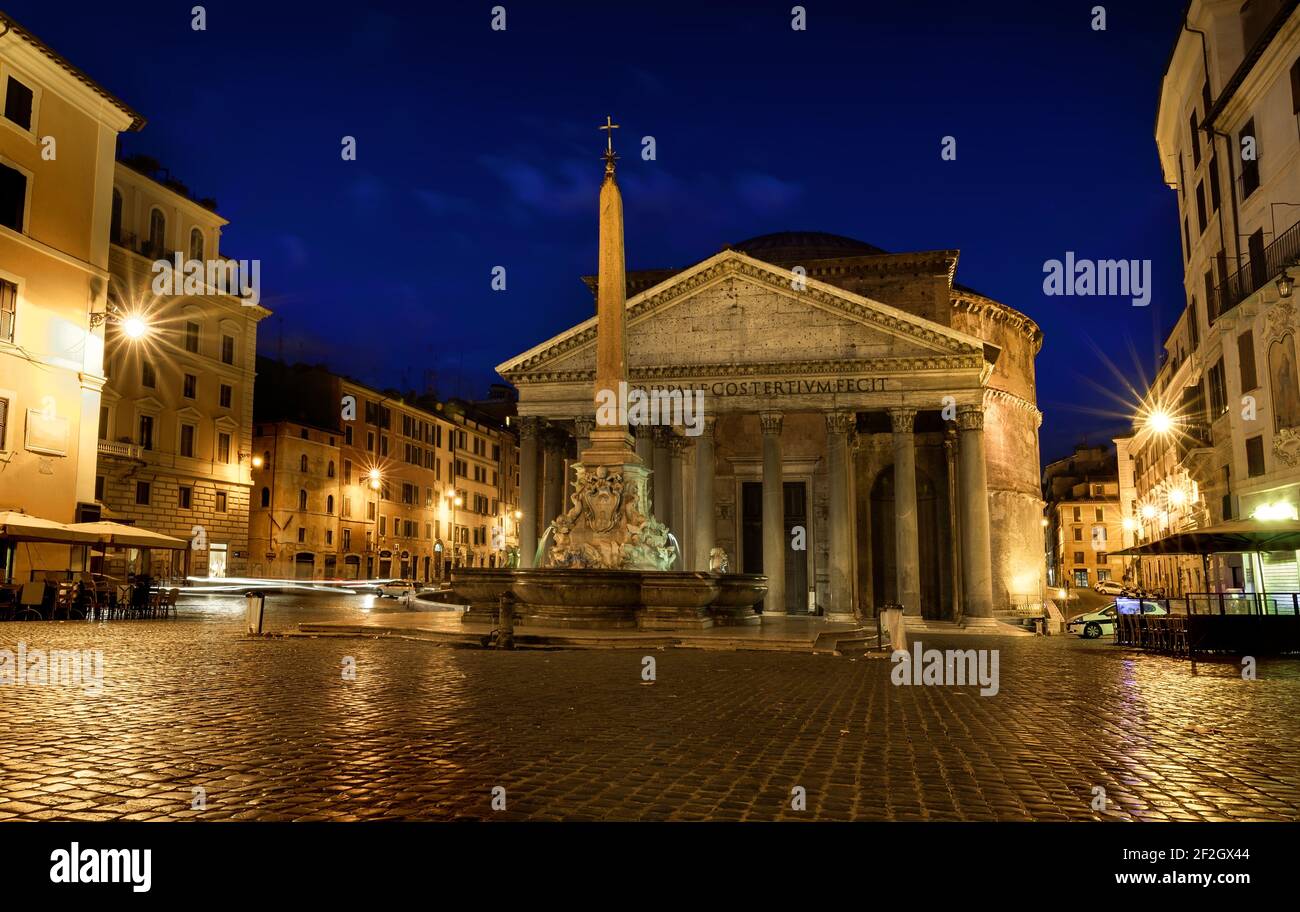 Pantheon in Rome at the night, Italy Stock Photo