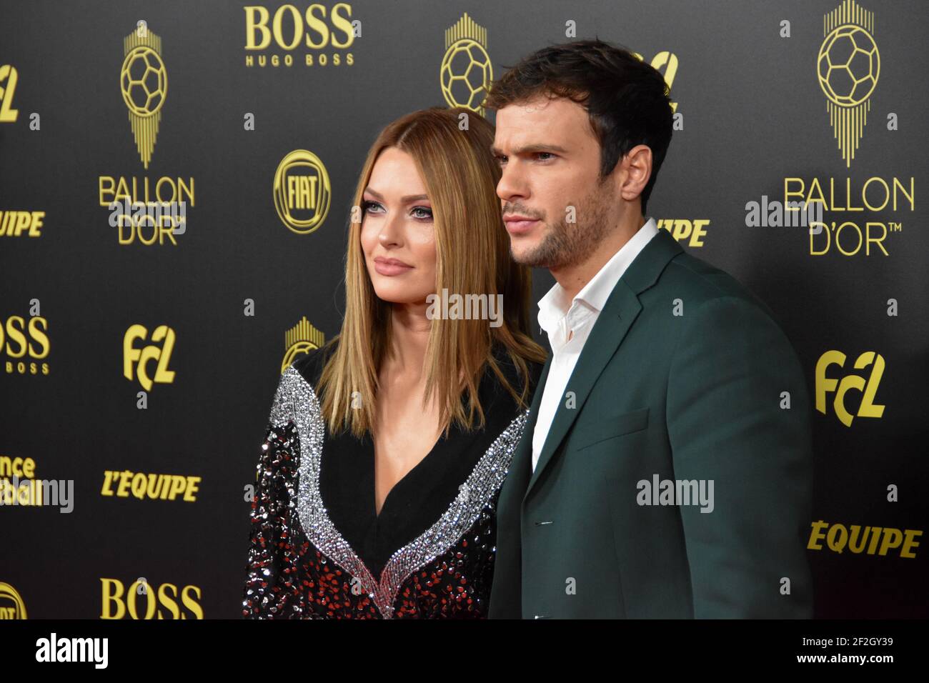 Caroline Receveur and Hugo Philip during the red carpet ceremony of the  Ballon d'Or France Football 2019 on December 2, 2019 at Chatelet Theatre in  Paris, France - Photo Antoine Massinon /