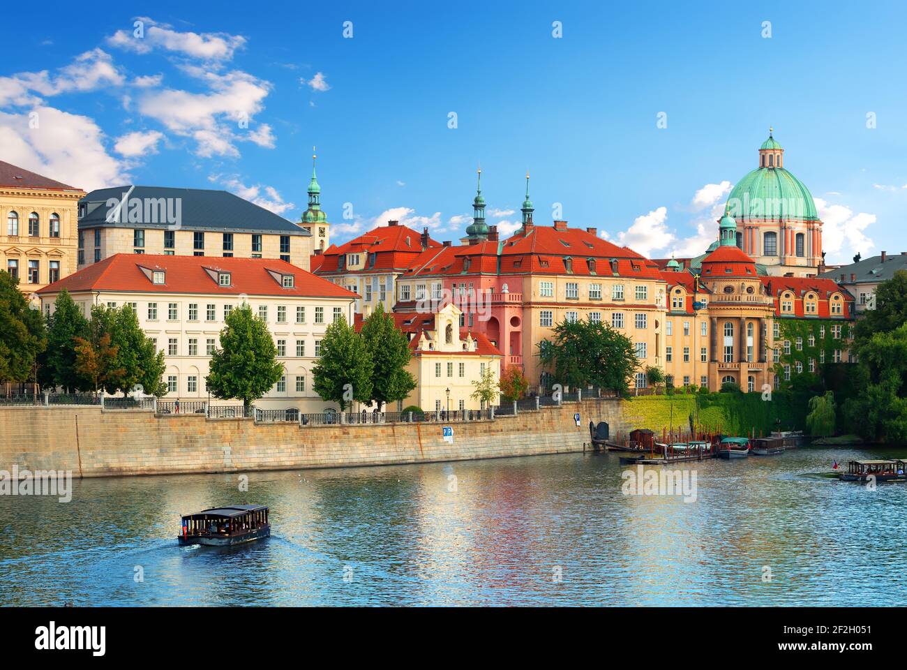 Buildings on the banks of the river Vltava in Prague Stock Photo