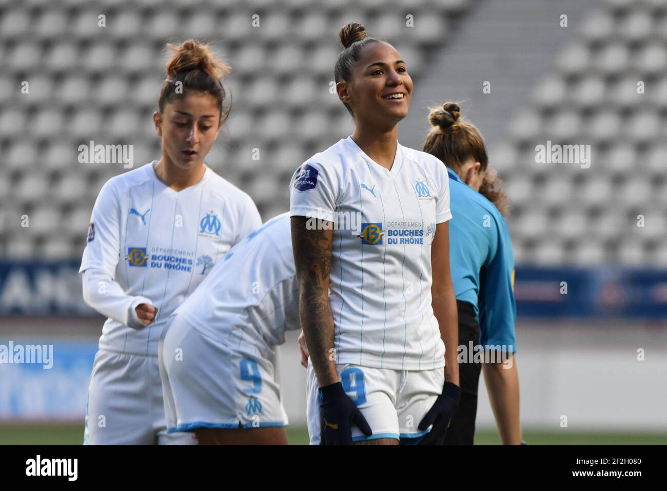 Eva Sumo of Olympique de Marseille reacts during the Women's French  championship D1 Arkema football match between Paris Saint-Germain and Olympique  Marseille on January 18, 2020 at Jean Bouin stadium in Paris,