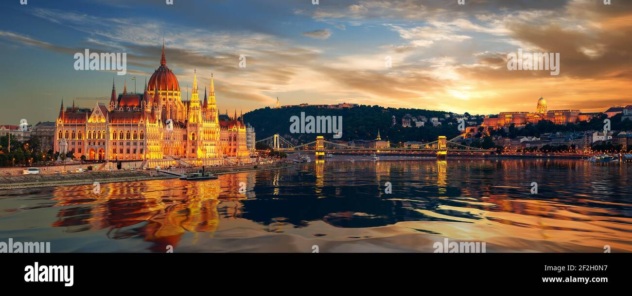 Beautiful view of famous landmarks in Budapest at sunset Stock Photo