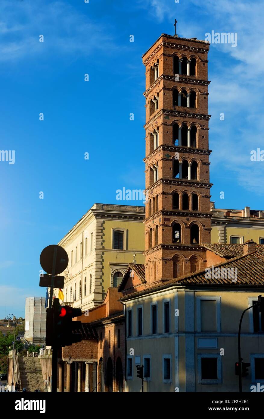 Campanile of Santa Maria in Cosmedin church in Rome, Italy Stock Photo