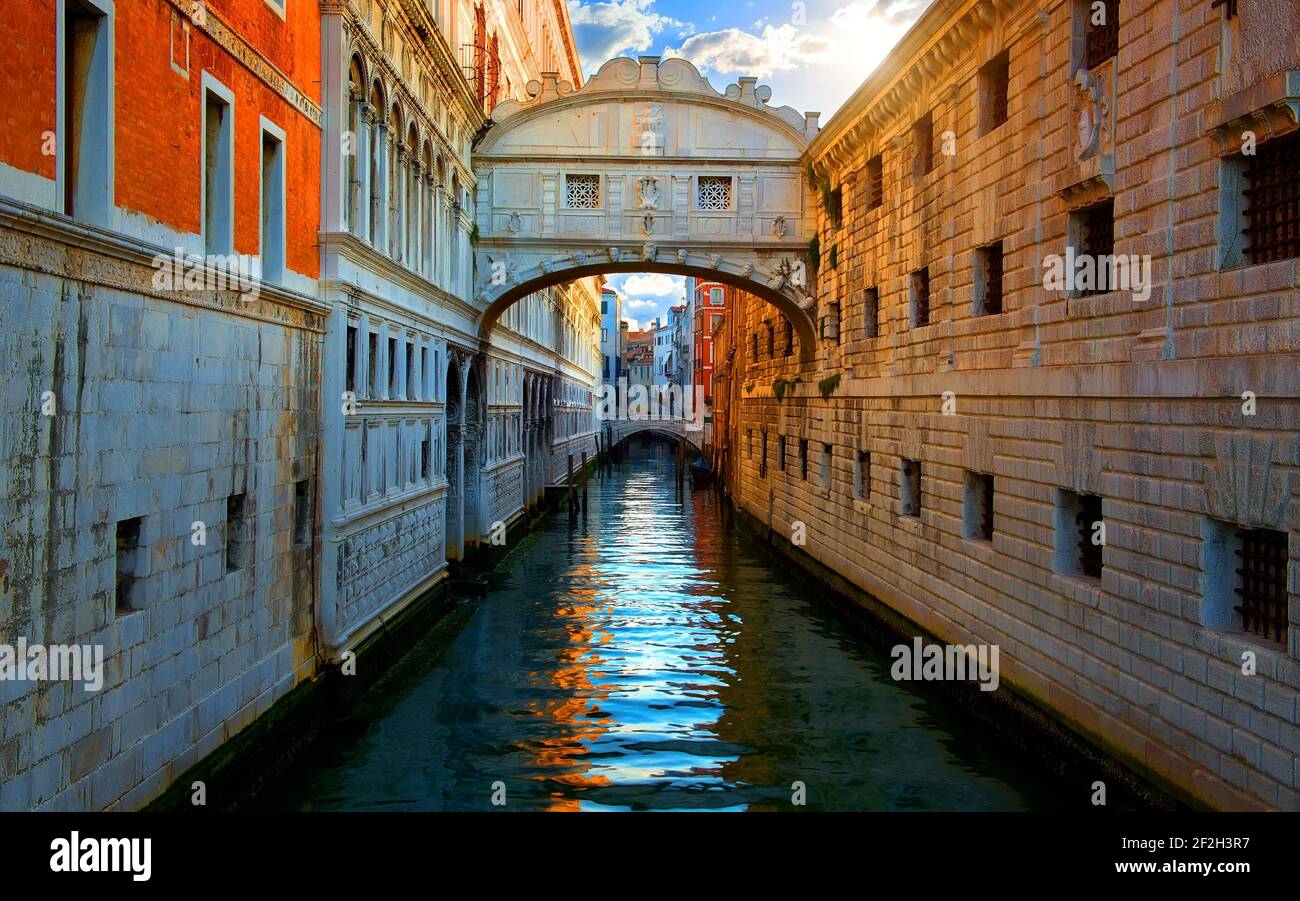 Bridge of Sighs in Venice at sunrise, Italy Stock Photo