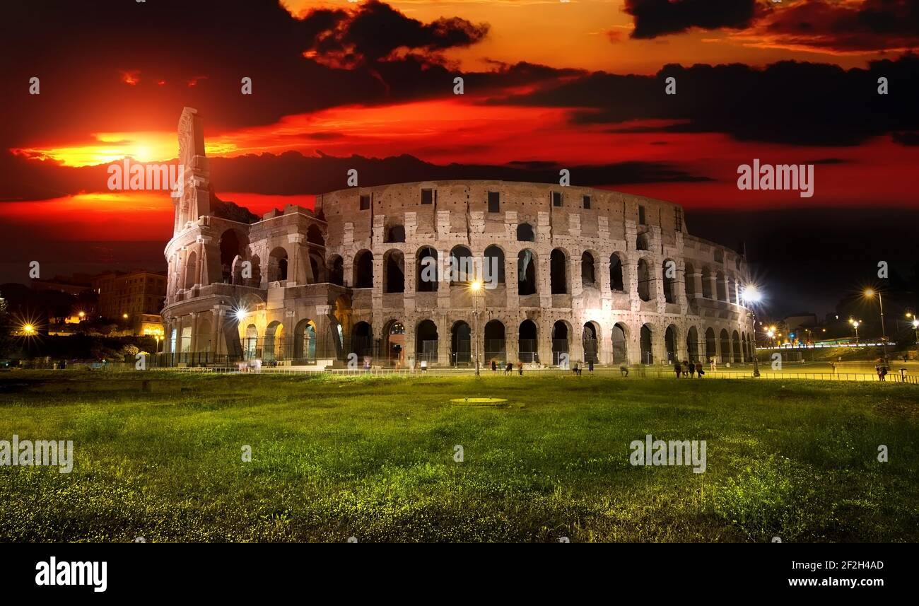 Ruins of great colosseum at the sunset Stock Photo