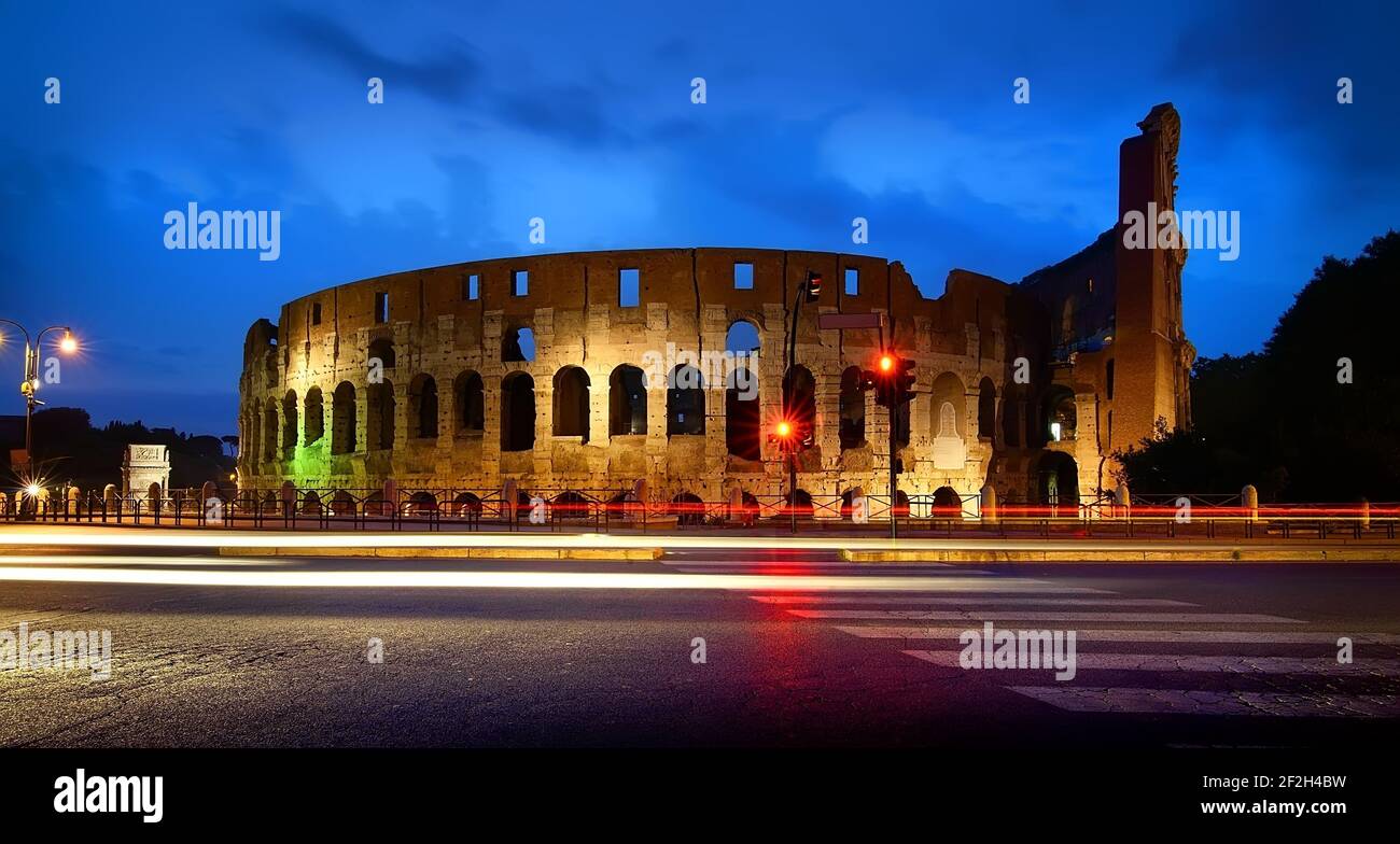 Ruins of great colosseum at the sunset Stock Photo