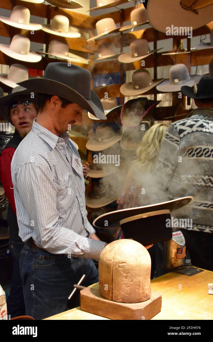 Making cowboy hats at the WRCA World Champion Ranch Rodeo, Amarrillo, Texas Stock Photo