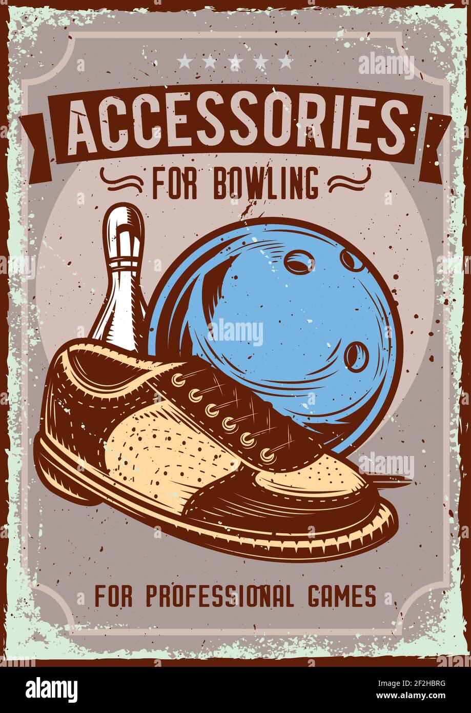 Poster design with illustration of advertising of bowling accessories ...