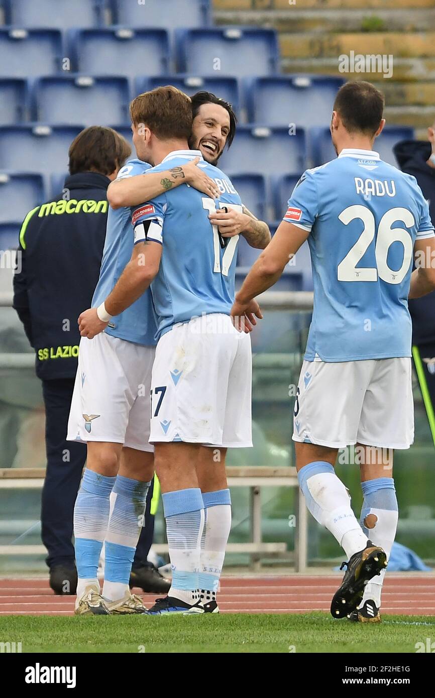 Rome Italy 12th Mar 21 Luis Alberto Lazio Celebrates With His Team Mates After Scoreing A Goal During Ss Lazio Vs Fc Crotone Italian Football Serie A Match In Rome Italy March