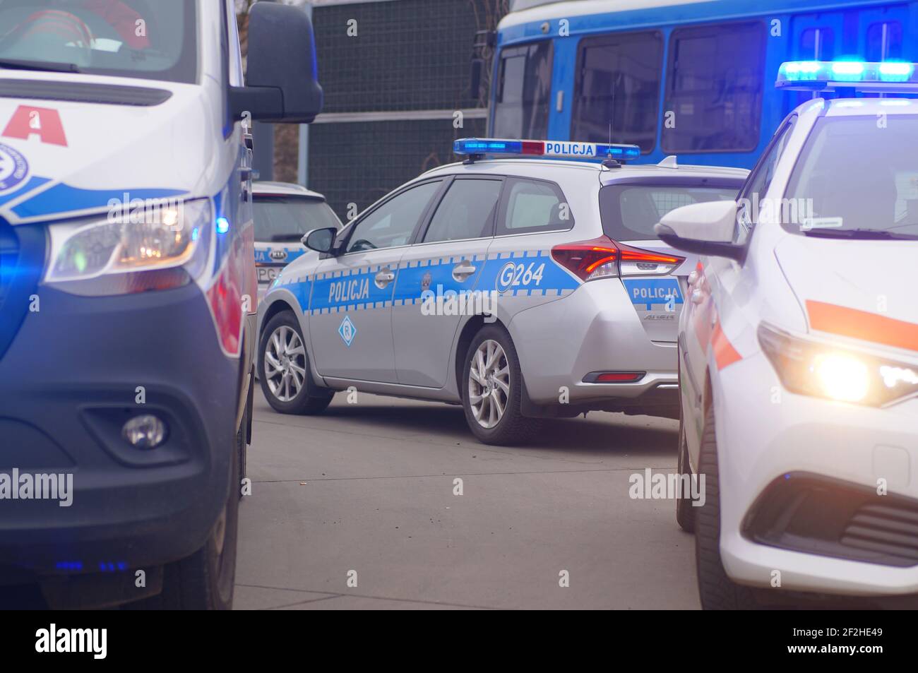 Police intervention in a tramway Stock Photo