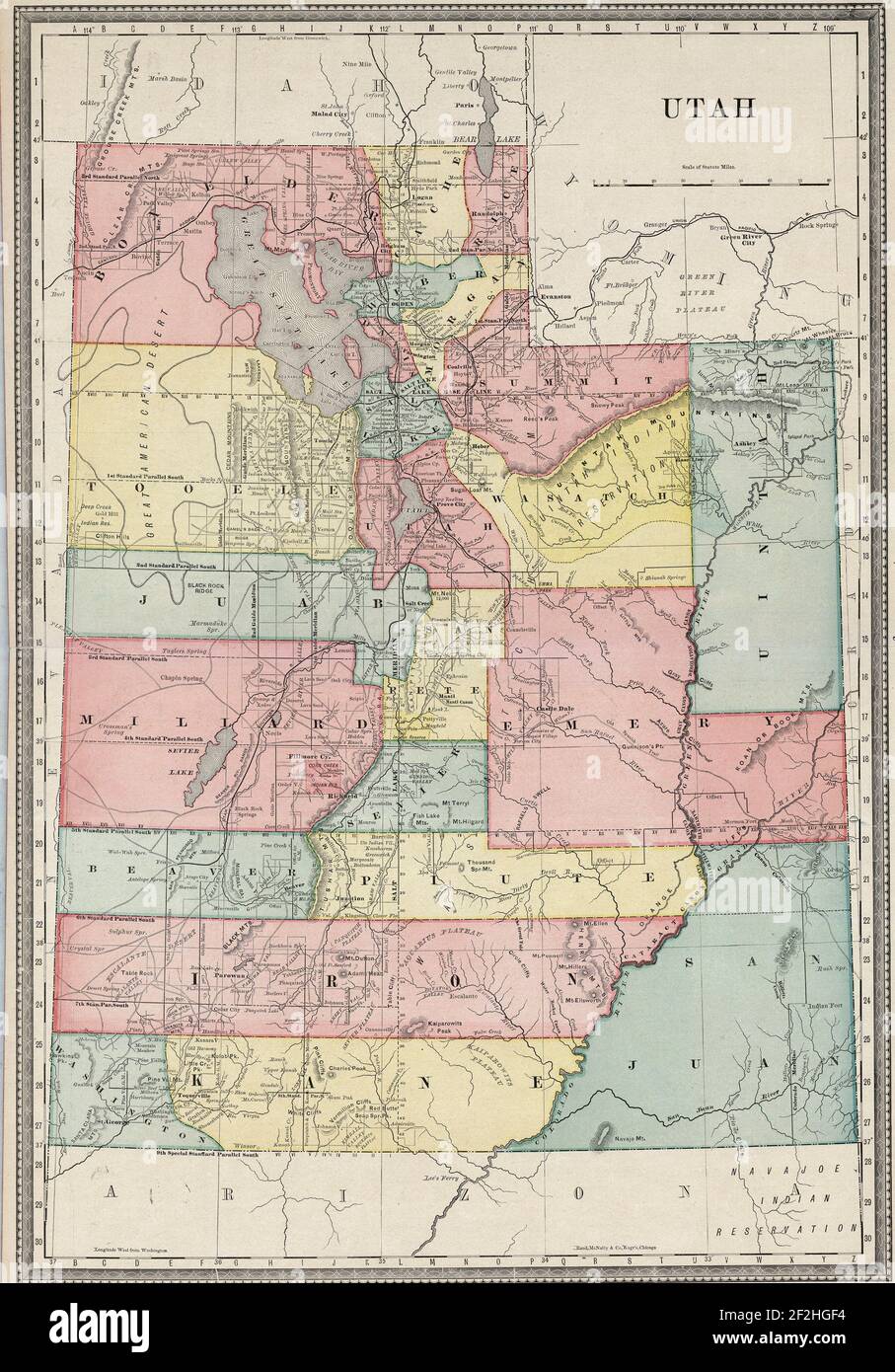 Map of Utah by Rand McNally and Company, 1860 Stock Photo