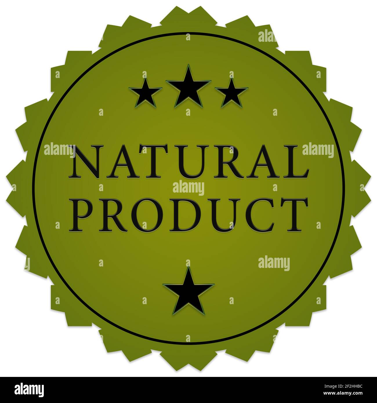Natural product sticker. Green decorative star with black text on a white background Stock Photo