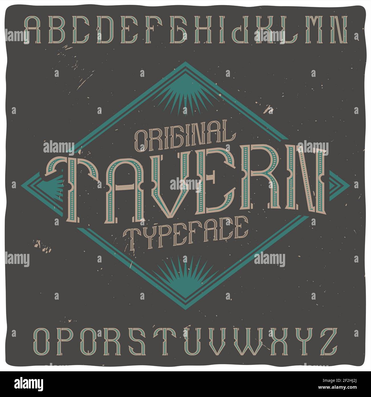 Vintage label typeface named 'Tavern'. Good handcrafted font for any label design. Stock Vector