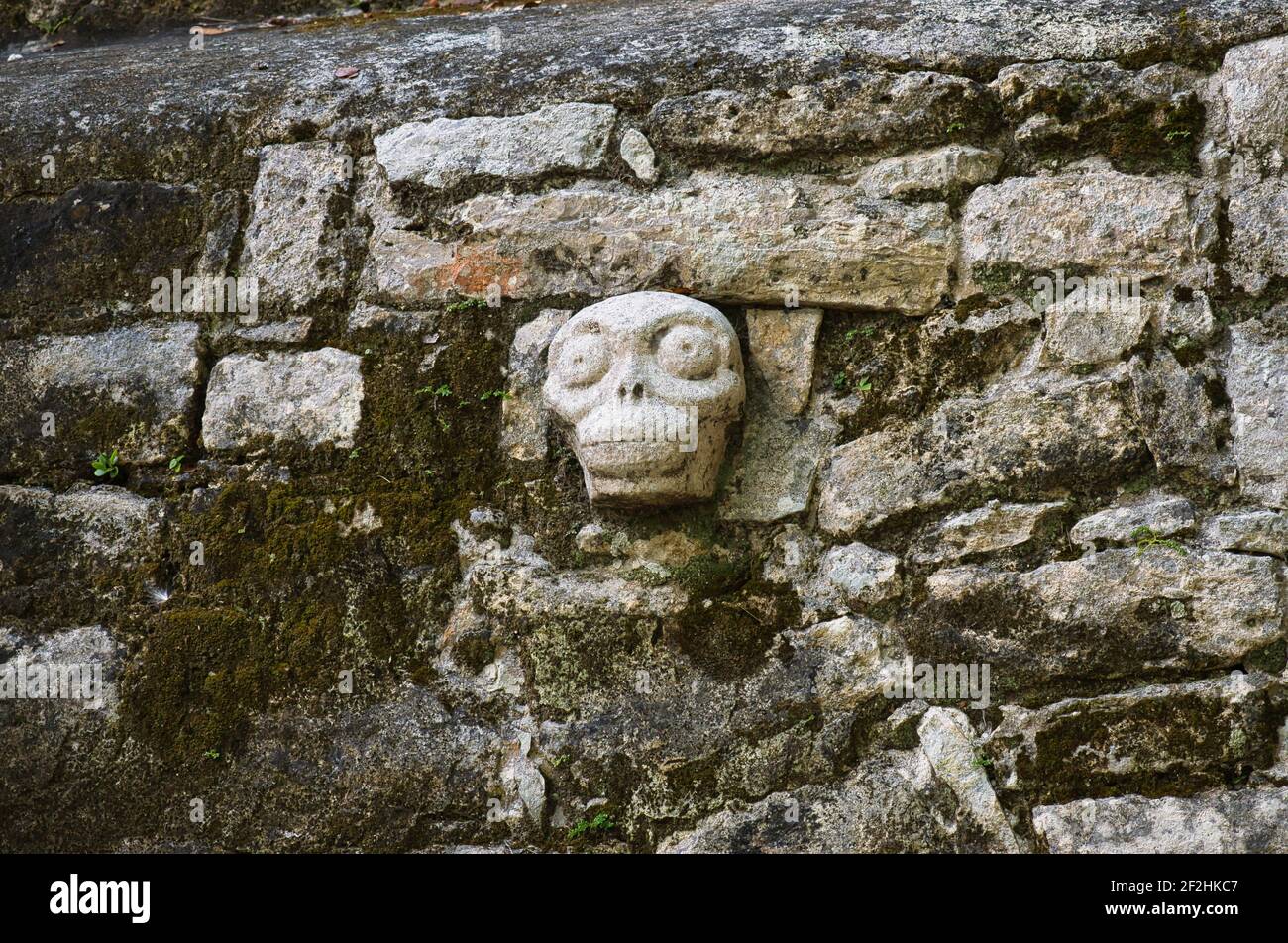 Skeleton Head Sculpture, Coba, Mexico Stock Photo