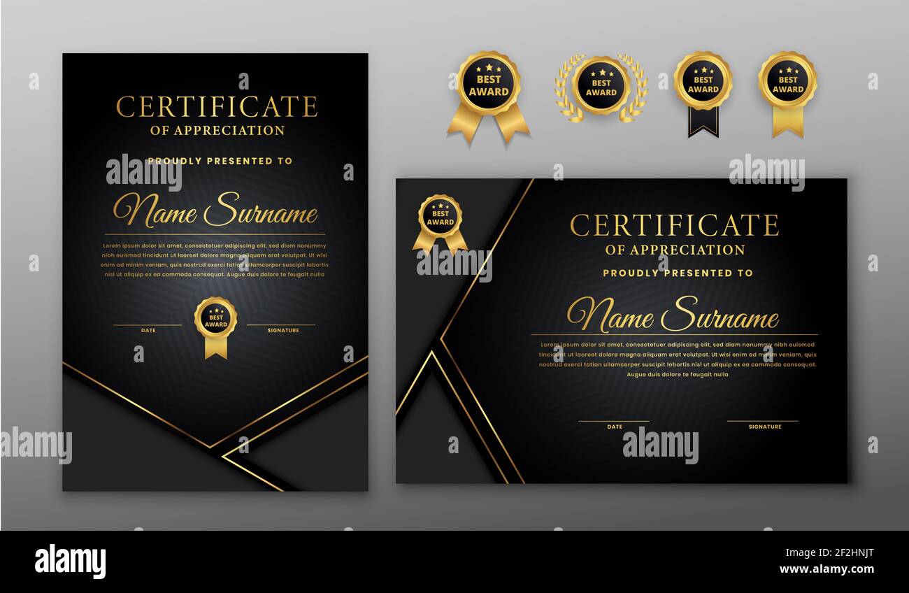 Luxury certificate with gold and black badge and border template Stock ...