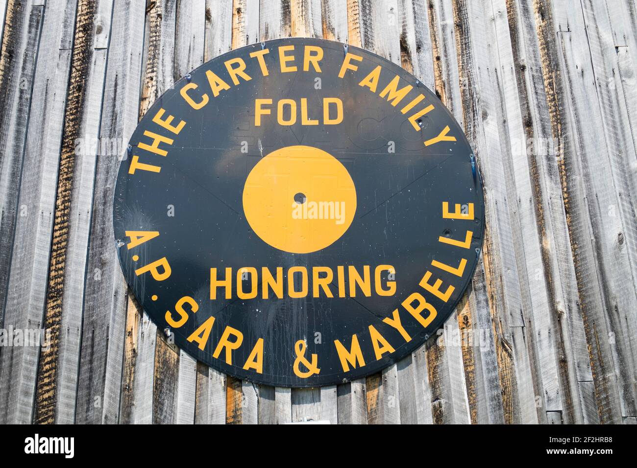 The record album sign for the Carter Family Fold, an entertainment site for country music. In Maces Spring, Hiltons, Virginia. Stock Photo