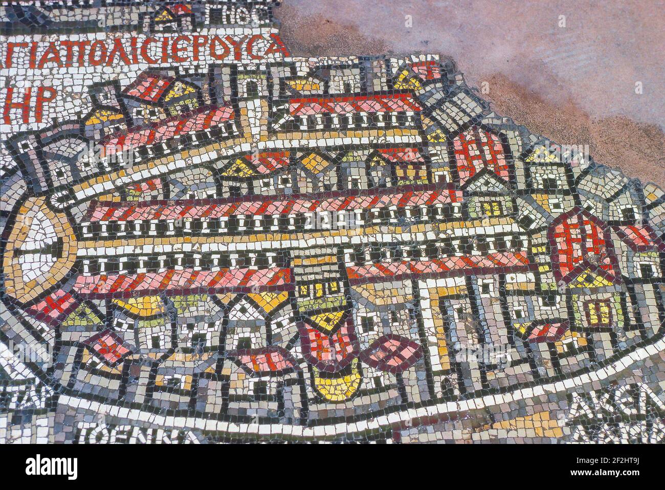 Madaba Mosaic Map Byzantine church of Saint George Jordan. Stock Photo