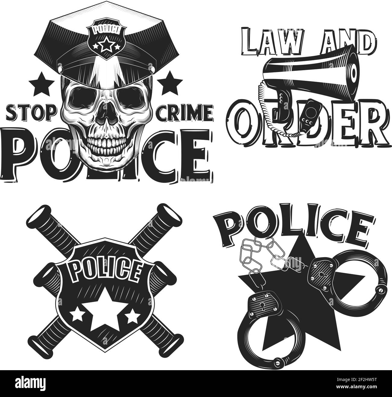 Set Of Vintage Police Emblems Labels Badges Logos Isolated On White Stock Vector Image Art Alamy