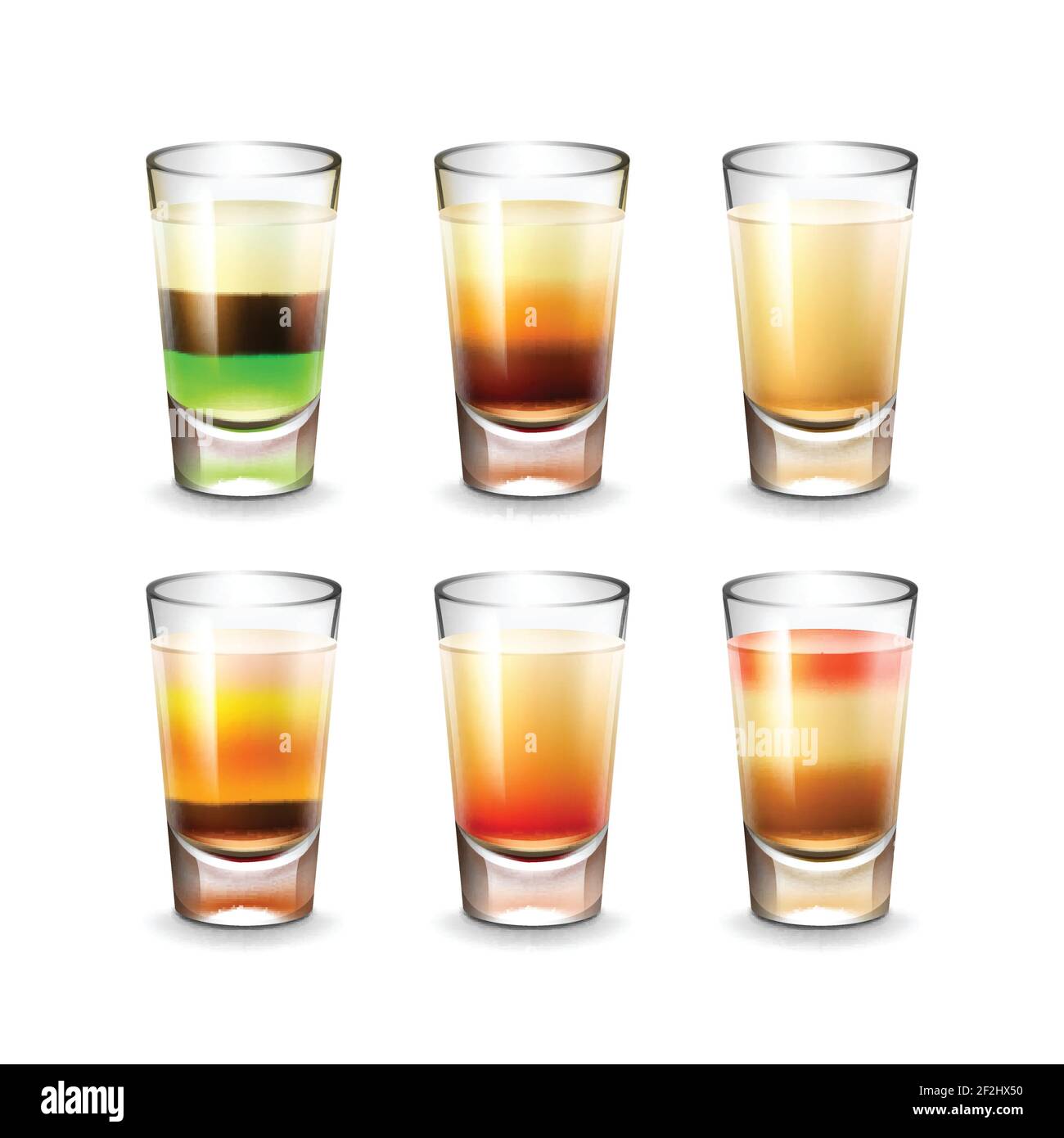 Vector set of different colored striped alcoholic shots isolated on white background Stock Vector