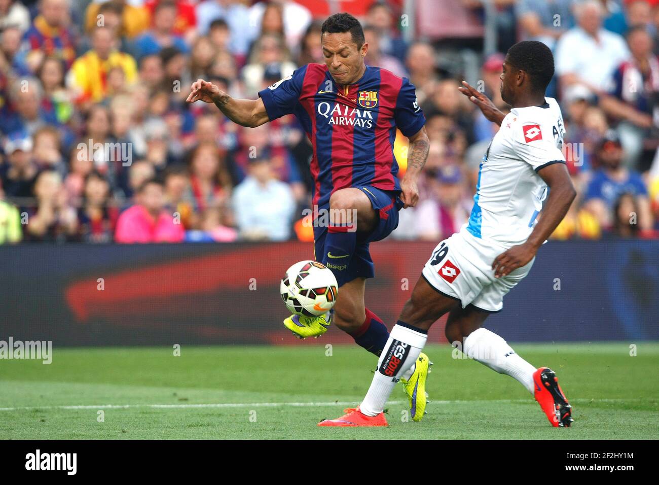 Adriano Correia of Barcelona and Ivan Cavaleiro of Deportivo during the Spanish League football match between FC Barcelona and Deportivo on May 23, 2014 at Camp Nou stadium in Barcelona, Spain. Photo Bagu Blanco / DPPI Stock Photo