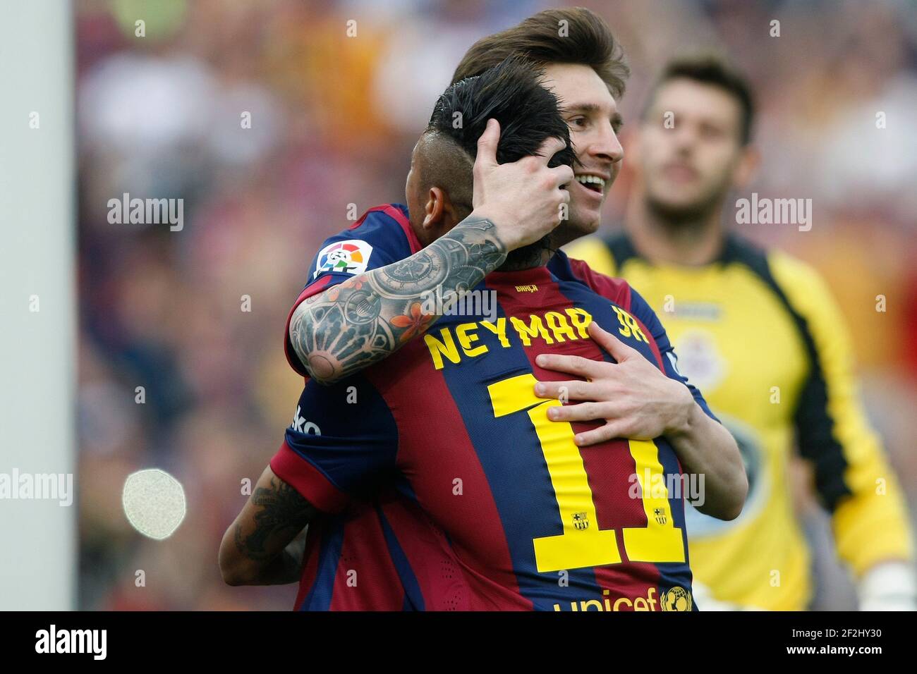 Leo Messi and Neymar da SIlva Santos of Barcelona celebrating goal during the Spanish League football match between FC Barcelona and Deportivo on May 23, 2014 at Camp Nou stadium in Barcelona, Spain. Photo Bagu Blanco / DPPI Stock Photo