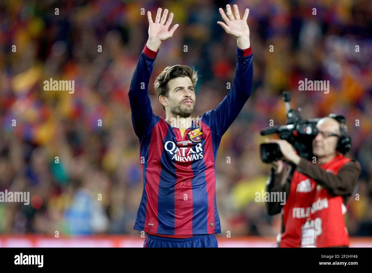 Gerard Pique of Barcelona celebrating the victory during the Spanish Copa del Rey 2014/2015 football match (final) between Athletic club and Barcelona on May 30, 2015 at camp Nou stadium in Barcelona, Spain. Photo Bagu Blanco / DPPI Stock Photo