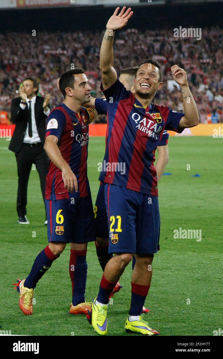 Adriano Correia of Barcelona celebrating the victory during the Spanish Copa del Rey 2014/2015 football match (final) between Athletic club and Barcelona on May 30, 2015 at camp Nou stadium in Barcelona, Spain. Photo Bagu Blanco / DPPI Stock Photo